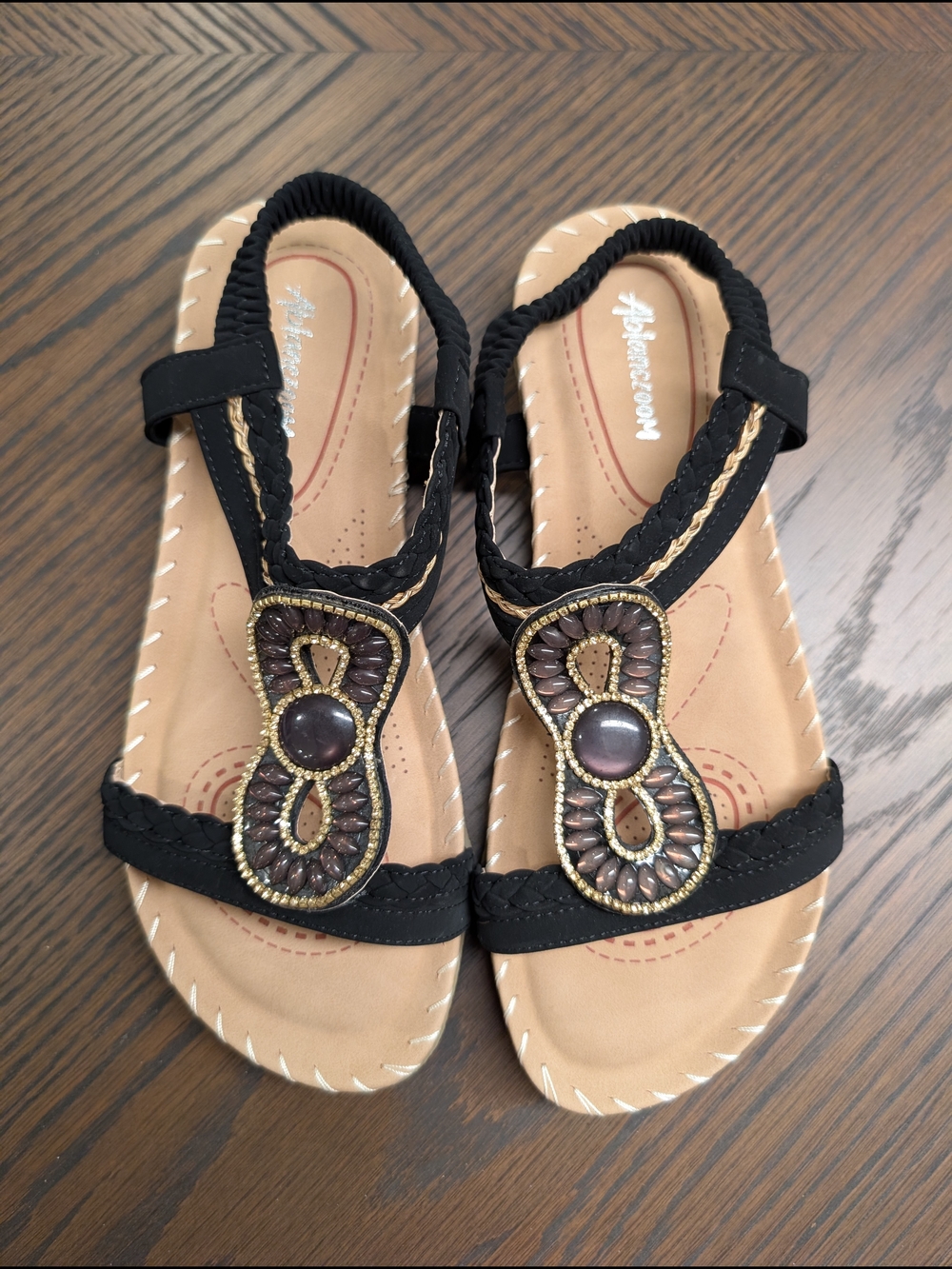 Ablanczoom Black Women's Braided Sandals with Gold Accents